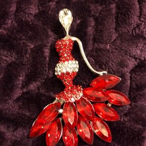 Elegant Red and Silver Dancer Brooch